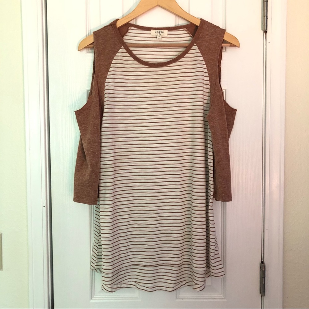 Striped cold shoulder baseball tee